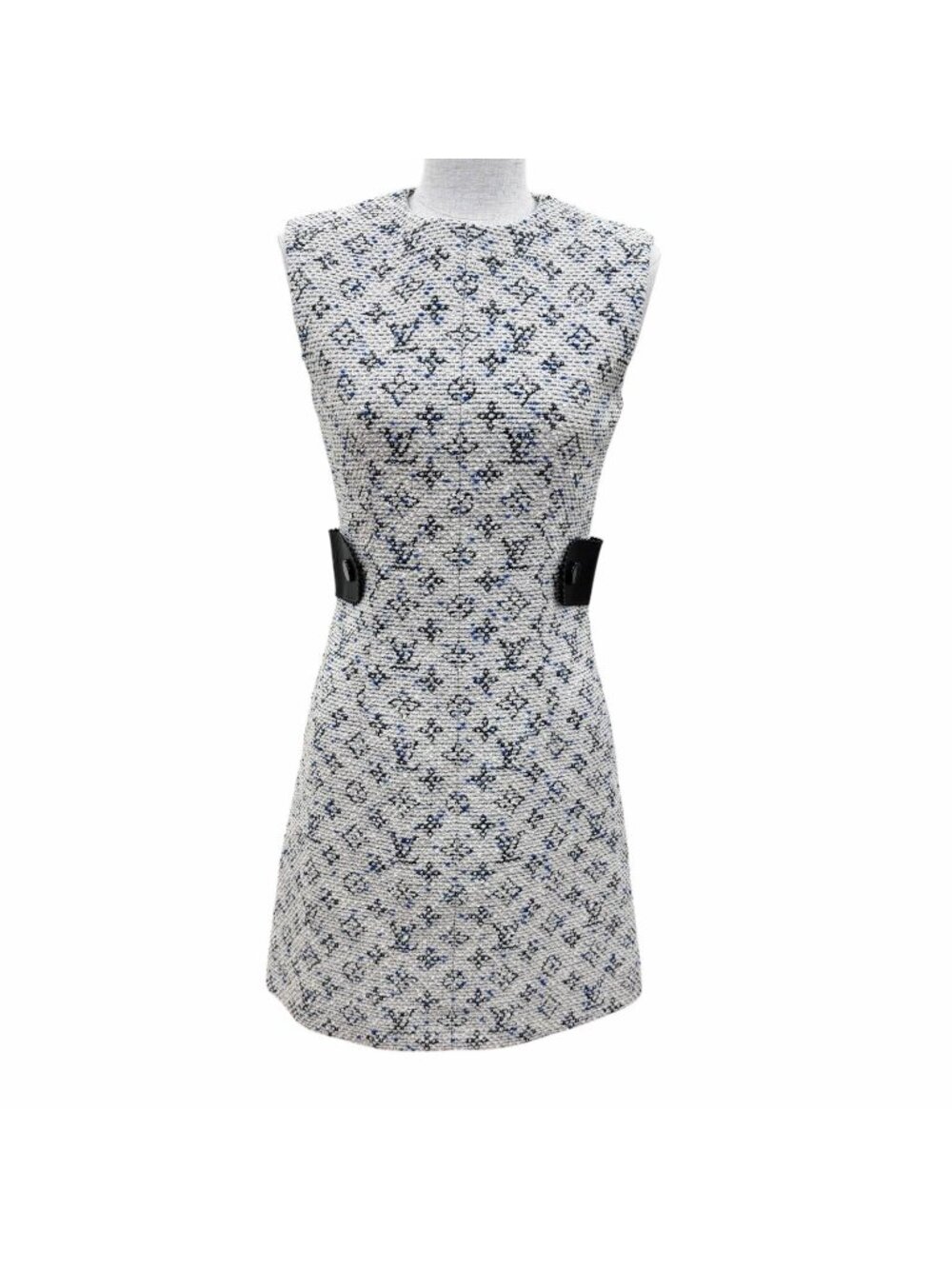 Louis Vuitton Leather Monogram Tweed Sleeveless Dress Multicolor 34